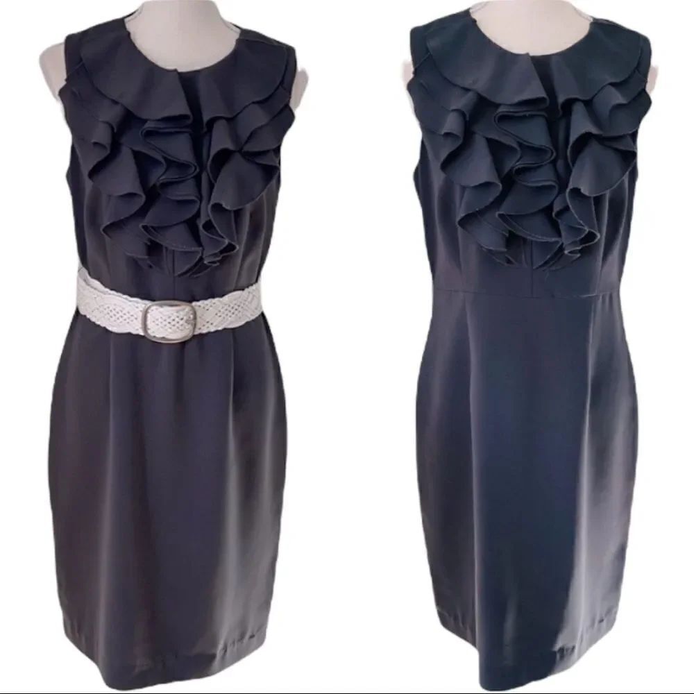 Spense Gray Tiered Ruffle Belted Dress Sz 6